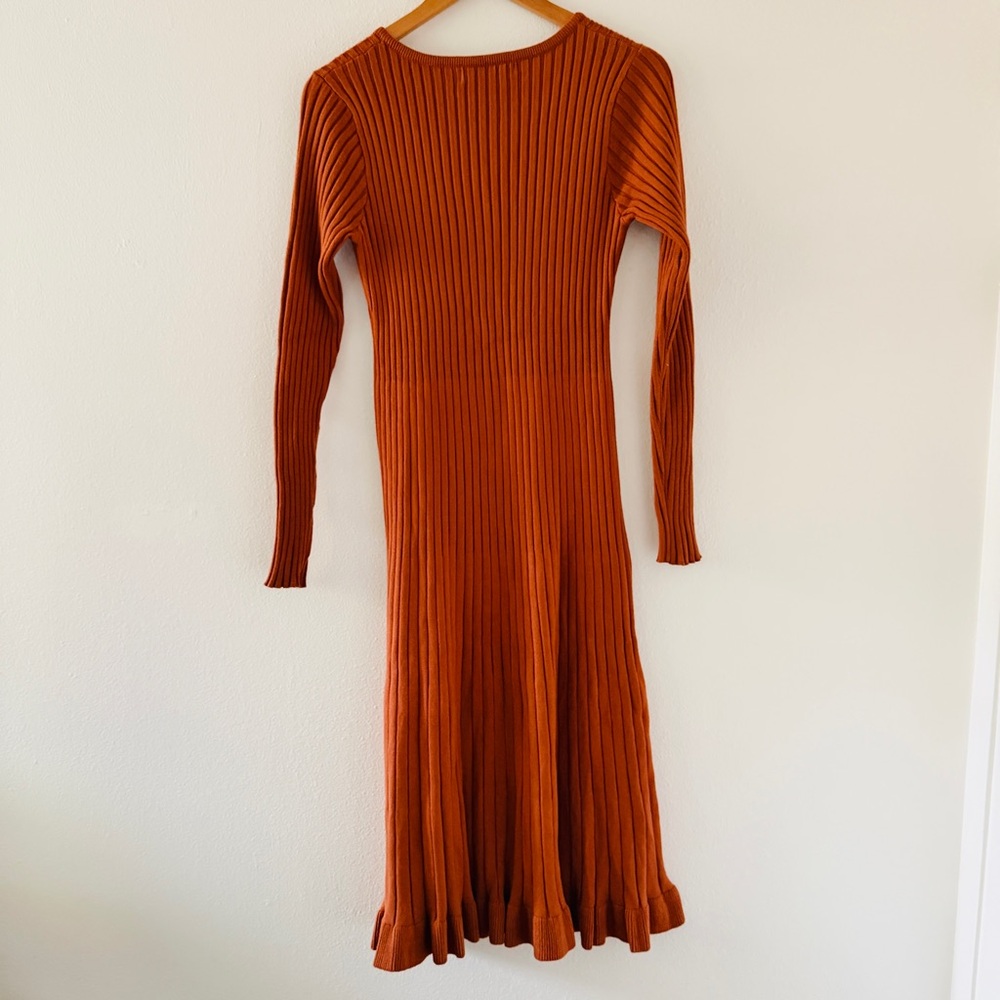 NWT Anrabess Long Sleeve Ribbed Bodycon Sweater Dress - Rust Red Brown - Picture 3 of 4